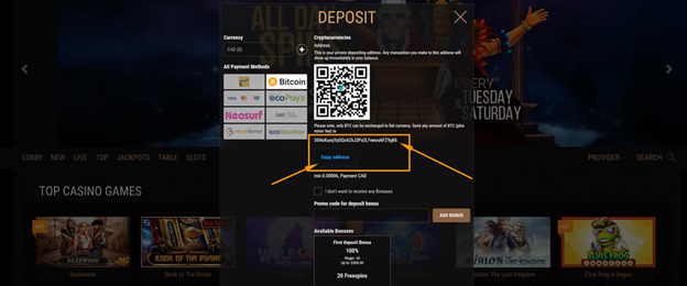 btc qr code window on how to deposit online for gambling
